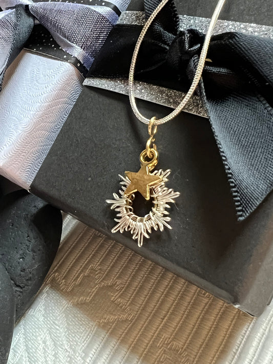 Tiny Starburst Necklace with gold star. The Celestial Collection.