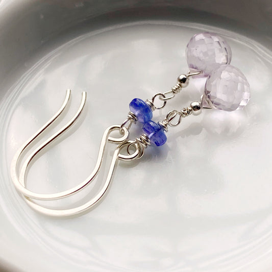 Bouquet in Tanzanite and pink Amethyst - sterling silver earrings