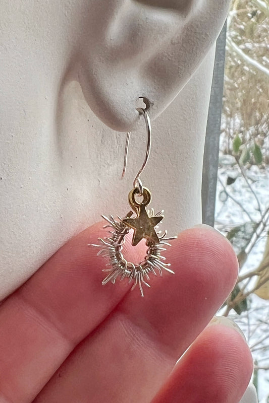 Tiny Starburst Earrings with gold star. The Celestial Collection.