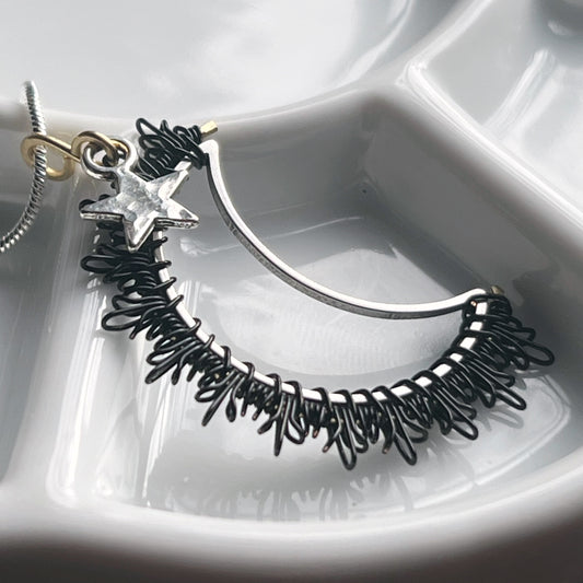 Dark Moon, silver star Necklace.  The Celestial Collection.