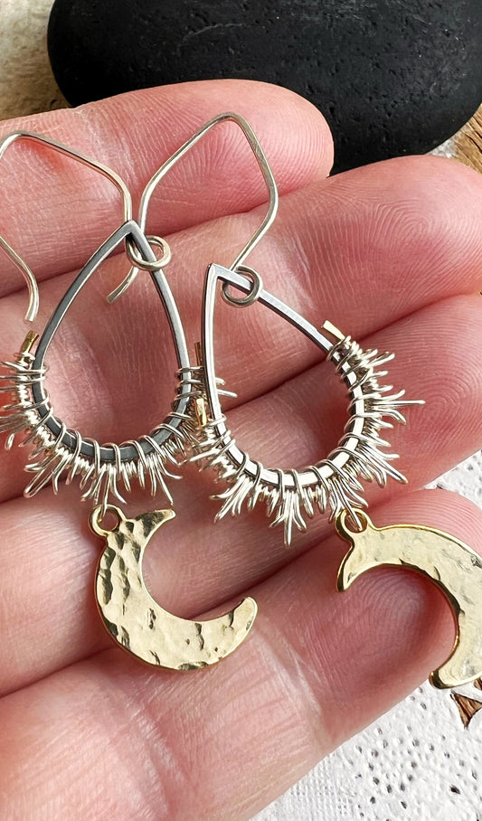 Golden Moon Earrings, sterling hooks.  The Celestial Collection