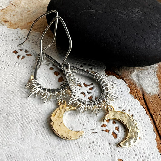 Golden Moon Earrings, sterling hooks.  The Celestial Collection