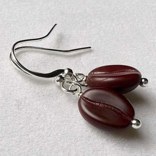 Coffee bean earrings with silver hooks