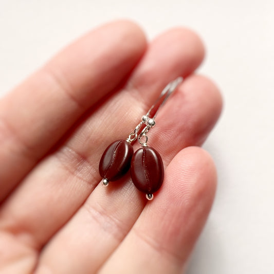 Coffee bean earrings with silver hooks