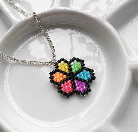 Flower necklace with fluorescent UV rainbow beads