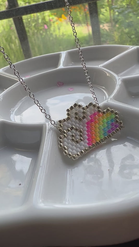 Rainbow cloud necklace with fluorescent UV rainbow beads