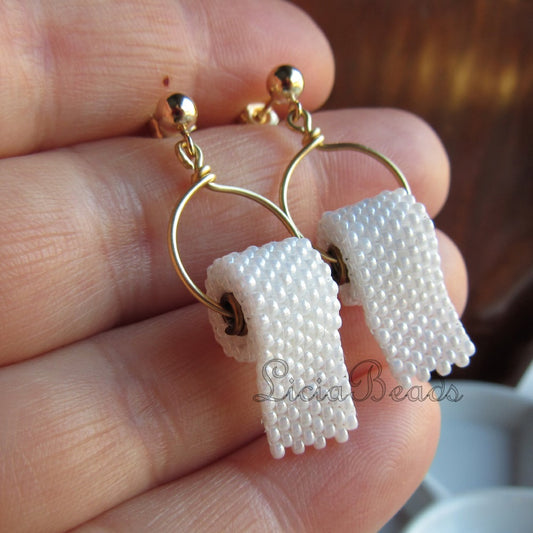 Toilet paper earrings on sterling silver or gold posts