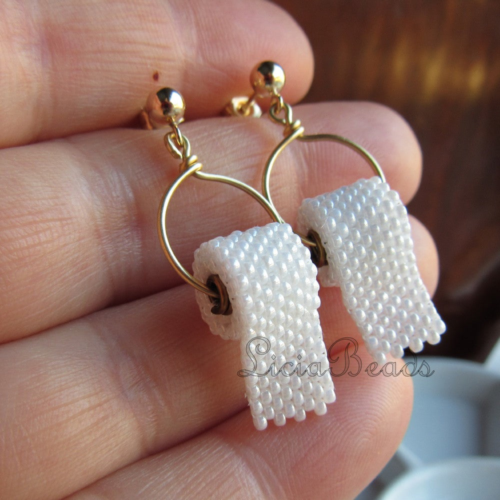 Toilet paper earrings on sterling or gold posts