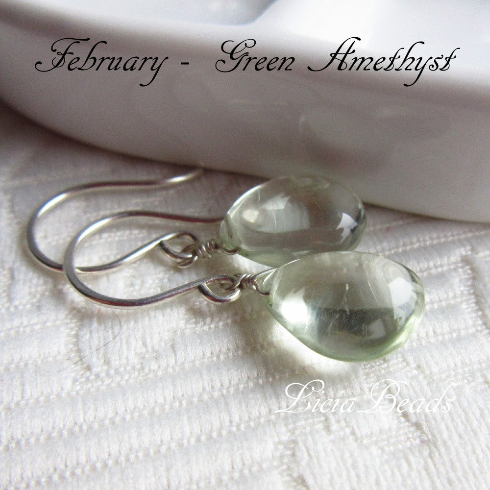 Green Amethyst - February birthstone earring and necklace set on sterling silver, limited supply