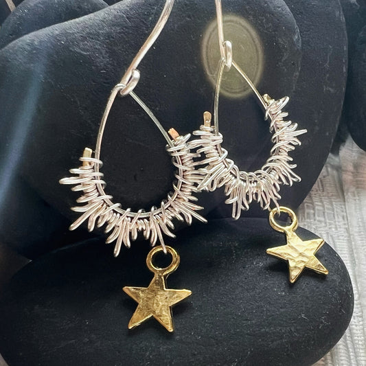 Falling Star Earrings, golden star from silver.  The Celestial Collection.