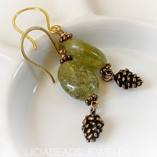 Green garnet pinecone earrings