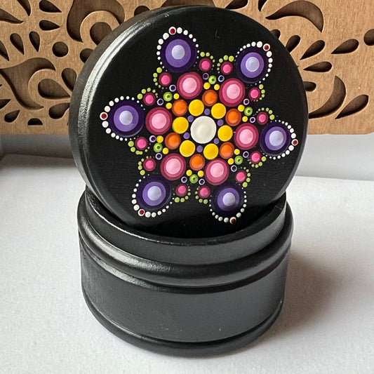 Mandala painted large circle box, Candy Store (215h)