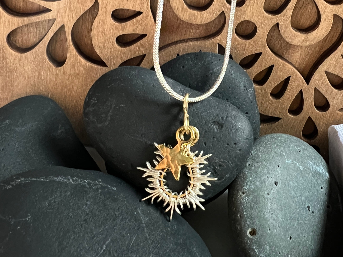 Tiny Starburst Necklace with gold star.  The Celestial Collection.