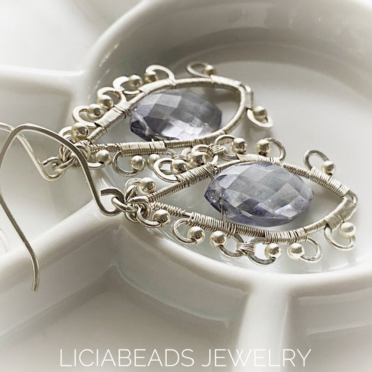 Filigree marquis lavender mystic quartz, sterling silver