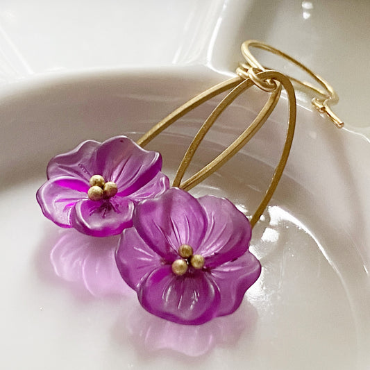 Clearance Purple poppy flower earrings on oval loops