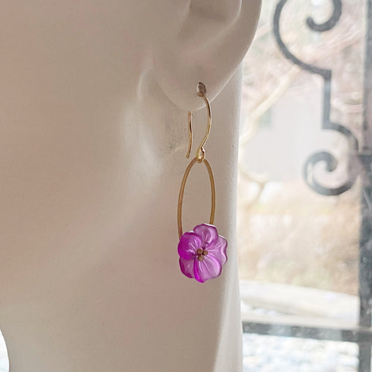 Clearance Purple poppy flower earrings on oval loops
