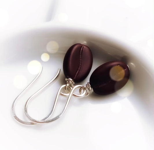 Coffee bean earrings in sterling silver