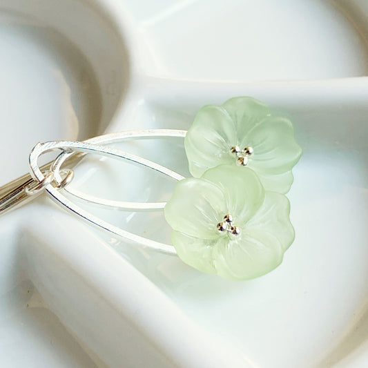 Clearance Mint green flower earrings on silver ovals, sterling ear hooks