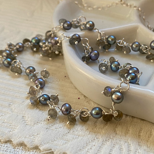 Storm blue pearl and labradorite necklace
