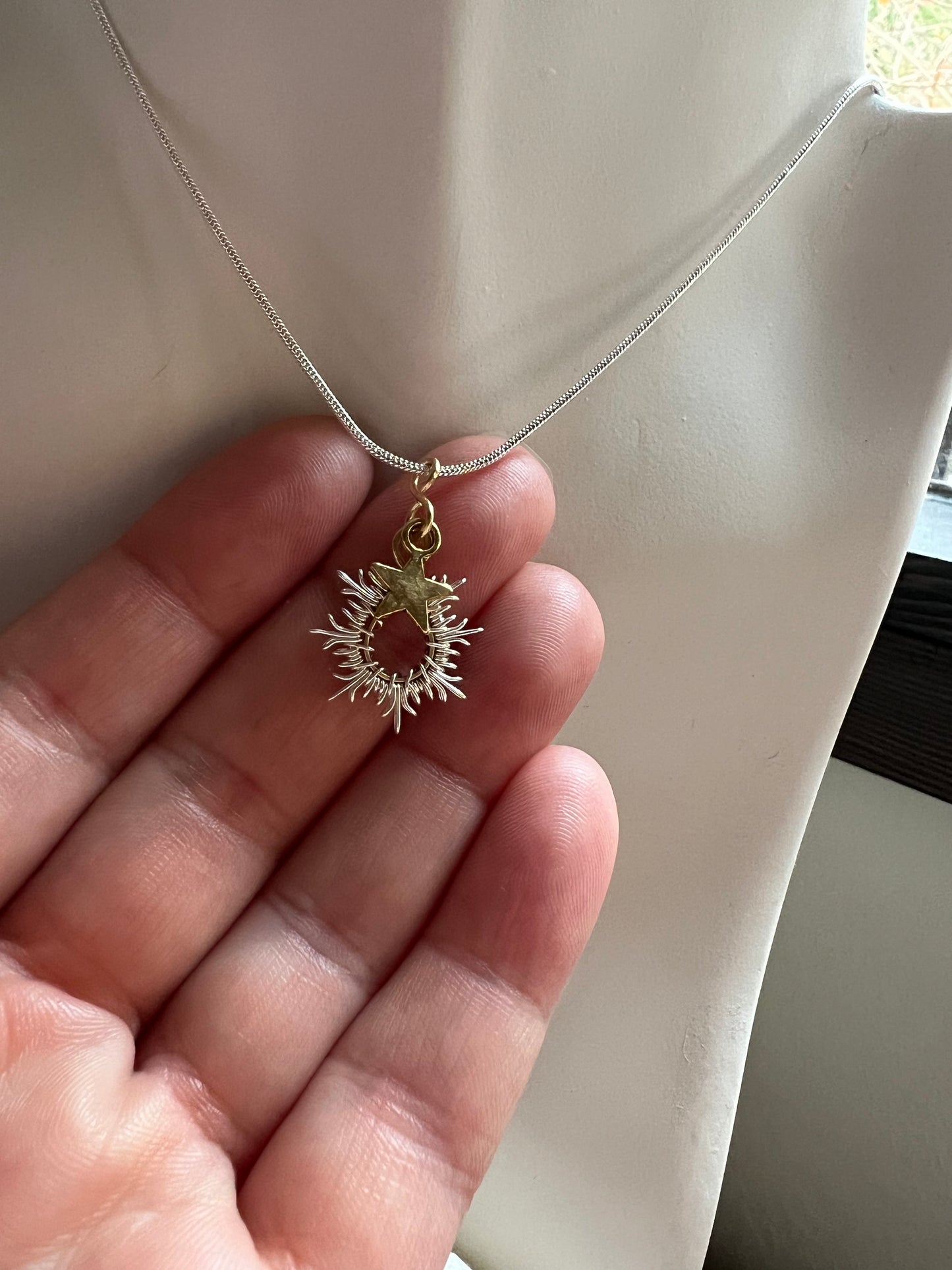 Tiny Starburst Necklace with gold star.  The Celestial Collection.