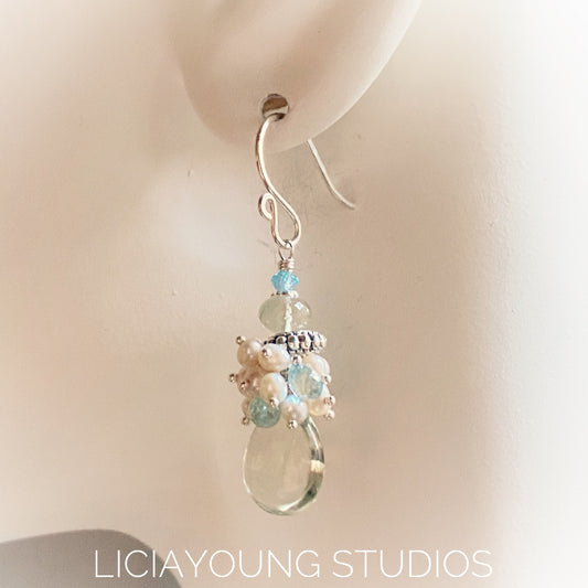 Sage and water gemstone earrings