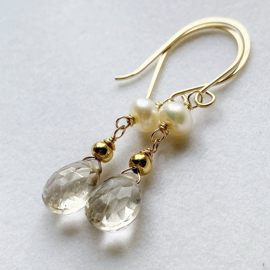 White sands at dawn - freshwater pearls and rutilated quartz, 14k gold filled