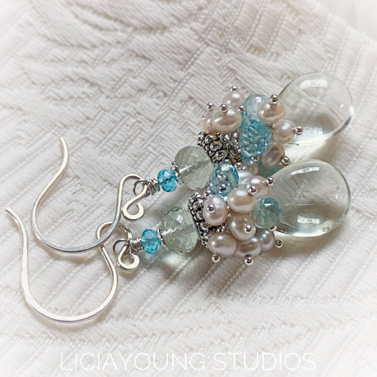 Sage and water gemstone earrings