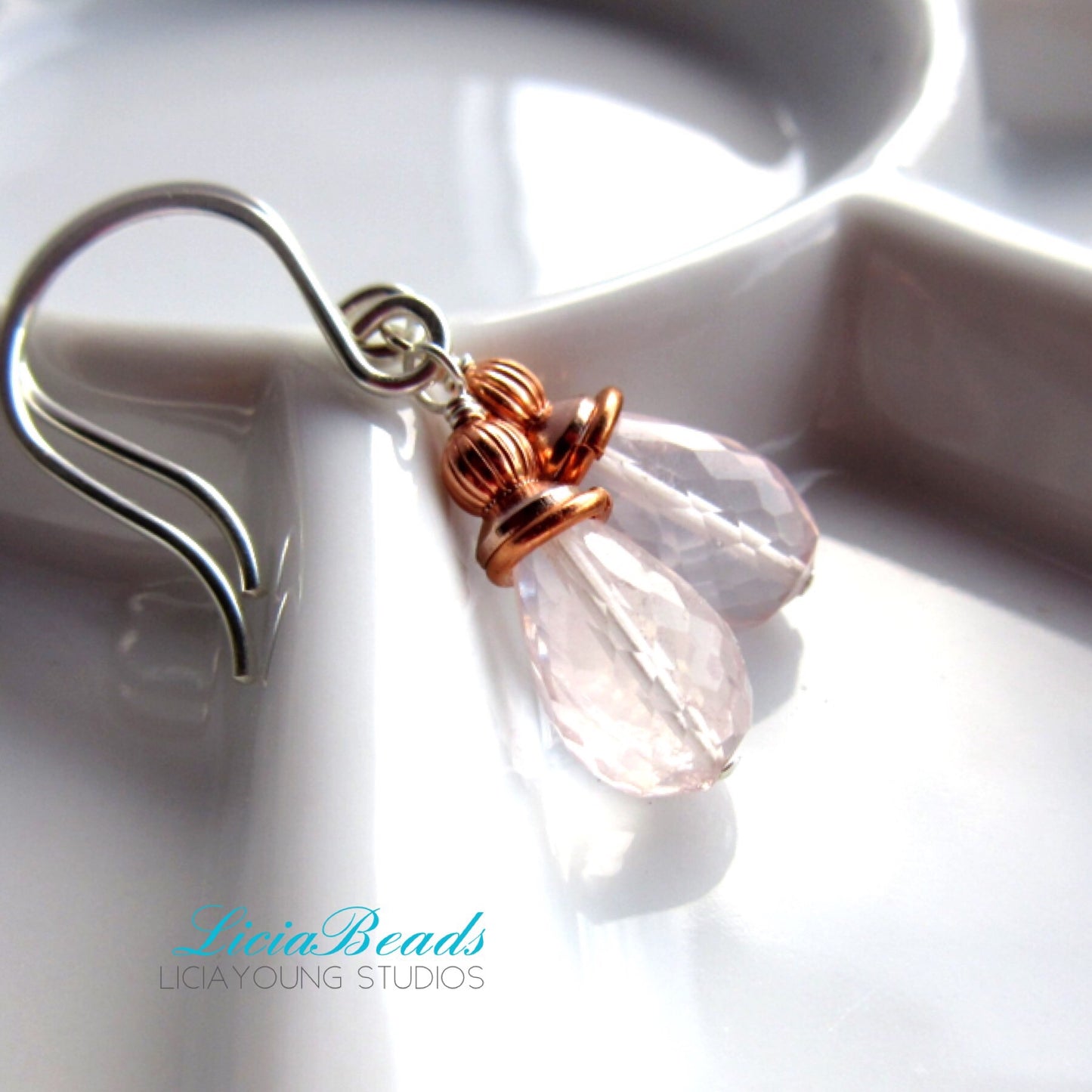 Rose quartz mixed metal dangle earrings - Barbie